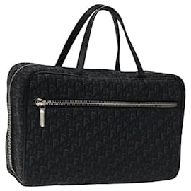 Christian Dior-Christian Dior Trotter Canvas Hand Bag Black Silver Auth 117320AM-Black,Silvery
