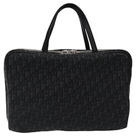Christian Dior-Christian Dior Trotter Canvas Hand Bag Black Silver Auth 117320AM-Black,Silvery