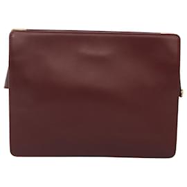 Cartier-CARTIER Must Line Clutch Bag Leather Bordeaux Gold Auth BA1377-Golden,Dark red