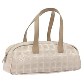 Chanel-CHANEL New Travel Line Hand Bag Nylon Beige CC Auth 117390M-Beige,Golden
