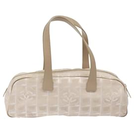 Chanel-CHANEL New Travel Line Hand Bag Nylon Beige CC Auth 117390M-Beige,Golden