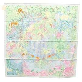 Hermès-HERMES Carre 90 Scarf ""Faubourg Tropical"" Silk Green Auth yk17852-Green