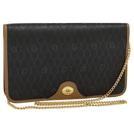 Christian Dior-Christian Dior Honeycomb Canvas Chain Bag PVC Leather Black Gold Auth 118277-Black,Golden