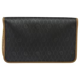 Christian Dior-Christian Dior Honeycomb Canvas Chain Bag PVC Leather Black Gold Auth 118277-Black,Golden