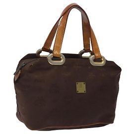 Bolsa MCM Logogram Vicetos em nylon marrom e dourado Auth bs24481 Marrom Dourado