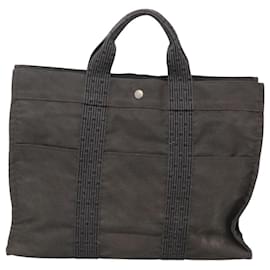 Hermès-HERMES Sac Tote MM Her Line Toile Gris Argent Auth bs24472-Marron,Argenté