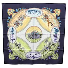 Hermès-HERMES Carre 90 Scarf CAVALIERS PEULS Silk Navy Auth 117653-Navy blue