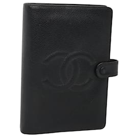 Chanel-CHANEL COCO Mark Agenda Day Planner Cover Caviar Skin Black CC Auth ar13424-Black