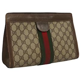 Gucci-GUCCI GG Supreme Web Sherry Line Clutch Bag PVC Beige 89 01 002 Auth 117758-Beige