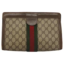Gucci-GUCCI GG Supreme Web Sherry Line Clutch Bag PVC Beige 89 01 002 Auth 117758-Beige