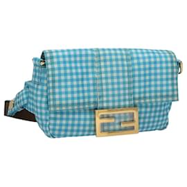 Fendi-FENDI Waist bag Nylon Blue Gold Auth KD512-Blue,Golden