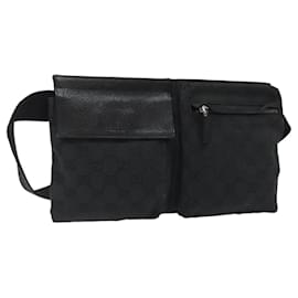 Gucci-GUCCI GG Canvas Waist bag Black Silver 28566 Auth 117582-Black,Silvery