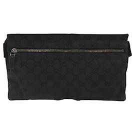 Gucci-GUCCI GG Canvas Waist bag Black Silver 28566 Auth 117582-Black,Silvery