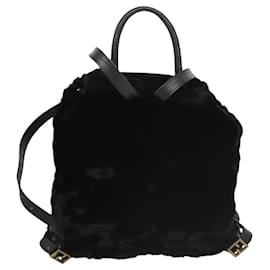 Fendi-FENDI Backpack Leather Black Auth 117165-Black