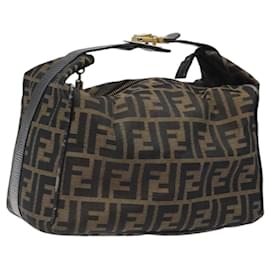 Fendi-FENDI Zucca Canvas Vanity Hand Bag Brown Black gold Auth MX159-Brown,Black,Golden