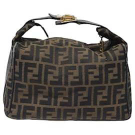 Fendi-FENDI Zucca Canvas Vanity Hand Bag Brown Black gold Auth MX159-Brown,Black,Golden