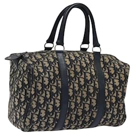 Christian Dior-Christian Dior Trotter Canvas Boston Bag Navy Silver Auth KD332-Silvery,Navy blue