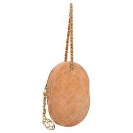 Chanel-CHANEL Matelasse Chain Hand Bag Suede Orange Gold CC Auth 116417-Golden,Orange