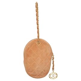Chanel-CHANEL Matelasse Chain Hand Bag Suede Orange Gold CC Auth 116417-Golden,Orange