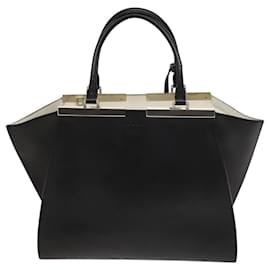 Fendi-FENDI Trois Jules Tote Bag Leather 2way Black Auth 117388-Black