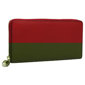 Gucci-GUCCI Bamboo Long Wallet Leather Red 453158 Auth BA1531-Red