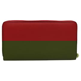 Gucci-GUCCI Bamboo Long Wallet Leather Red 453158 Auth BA1531-Red