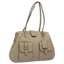 Fendi-FENDI Celeria Tote Bag Leather Beige Auth 117585-Beige