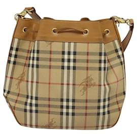Autre Marque-Burberrys Nova Check Shoulder Bag PVC Beige Brown gold Auth ep8411-Brown,Beige,Golden