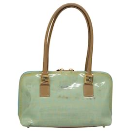 Fendi-FENDI Zucchino Canvas Hand Bag Enamel Light Blue Gold Auth 117743-Golden,Light blue