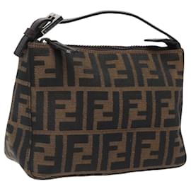 Fendi-FENDI Zucca Canvas Hand Bag Black Brown Silver Auth ar13419-Brown,Black,Silvery