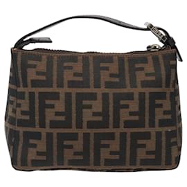 Fendi-FENDI Zucca Canvas Hand Bag Black Brown Silver Auth ar13419-Brown,Black,Silvery