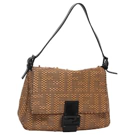 Fendi-FENDI Mamma Baguette Shoulder Bag Leather Beige Auth 118073-Beige