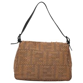 Fendi-FENDI Mamma Baguette Shoulder Bag Leather Beige Auth 118073-Beige