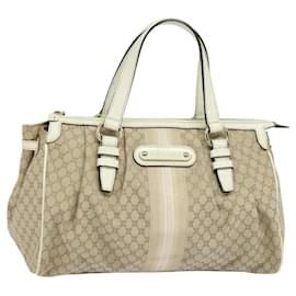 Céline-CELINE Macadam Canvas Hand Bag Beige Gold Auth 118272-Beige,Golden