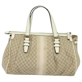 Céline-CELINE Macadam Canvas Hand Bag Beige Gold Auth 118272-Beige,Golden