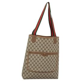 Gucci-GUCCI GG Supreme Web Sherry Line Tote Bag PVC Beige Gold Auth BA1191-Beige,Golden