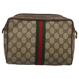 Gucci-GUCCI GG Supreme Web Sherry Line Clutch Bag PVC Beige Red 56 01 012 Auth BA1131-Red,Beige
