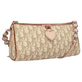 Christian Dior-Christian Dior Trotter Romantic Shoulder Bag PVC Beige Silver Auth 117916-Silvery,Beige