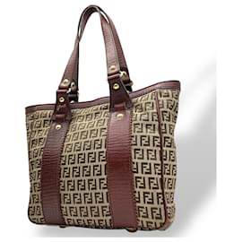 Fendi-Fendi Zucchino Handbag Tote Bag-Brown