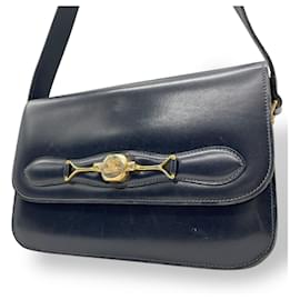 Céline-Celine Navy Leather Shoulder Bag-Navy blue