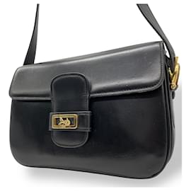 Céline-Celine Black Leather Shoulder Bag-Black