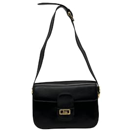 Céline-Celine Black Leather Shoulder Bag-Black
