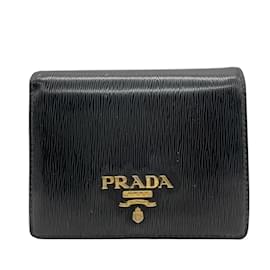 Prada-Prada Bi-Fold Wallet in Black and Red Leather-Black,Red