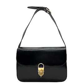 Céline-Celine Black Leather Shoulder Bag-Black