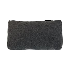 Prada-Prada Triangle Logo Plate Gray Wool Pouch-Brown