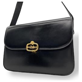 Céline-Celine Black Leather Shoulder Bag-Black