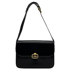 Céline-Celine Black Leather Shoulder Bag-Black