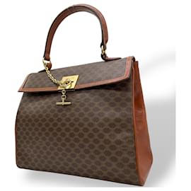Céline-Celine Brown Handbag with Gancini Chain-Brown