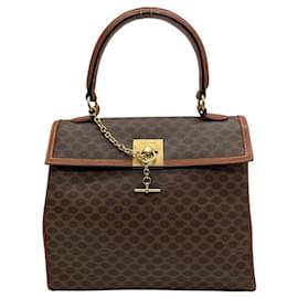 Céline-Celine Brown Handbag with Gancini Chain-Brown