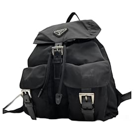 Prada-Prada Nylon Triangle Plate Logo Backpack-Black